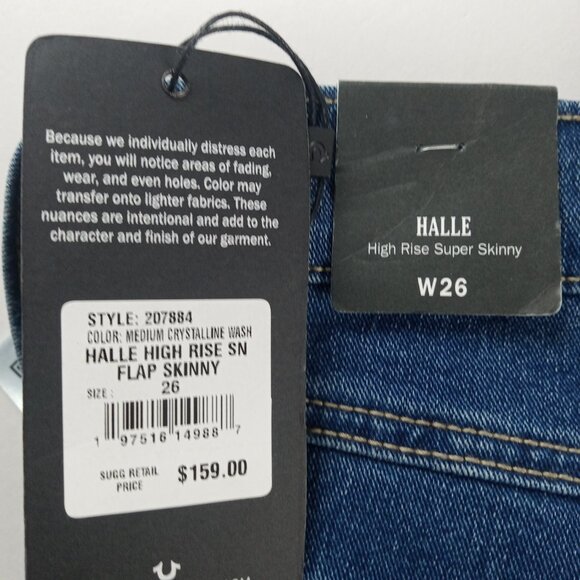 True Religion Halle High Rise Super Skinny Jeans Women's Sz 26 Medium Wash - Picture 9 of 9
